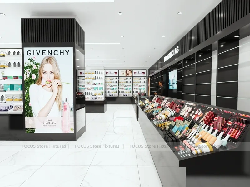 Givenchy Black Wall Shelving and Makeup Counter