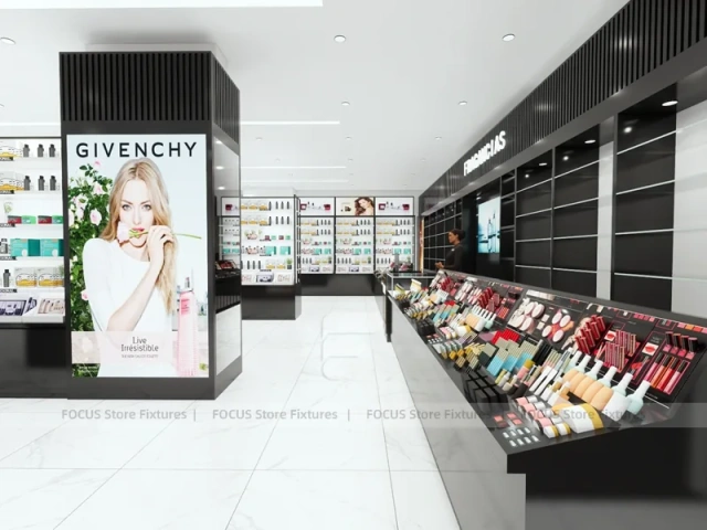 Givenchy Black Wall Shelving and Makeup Counter