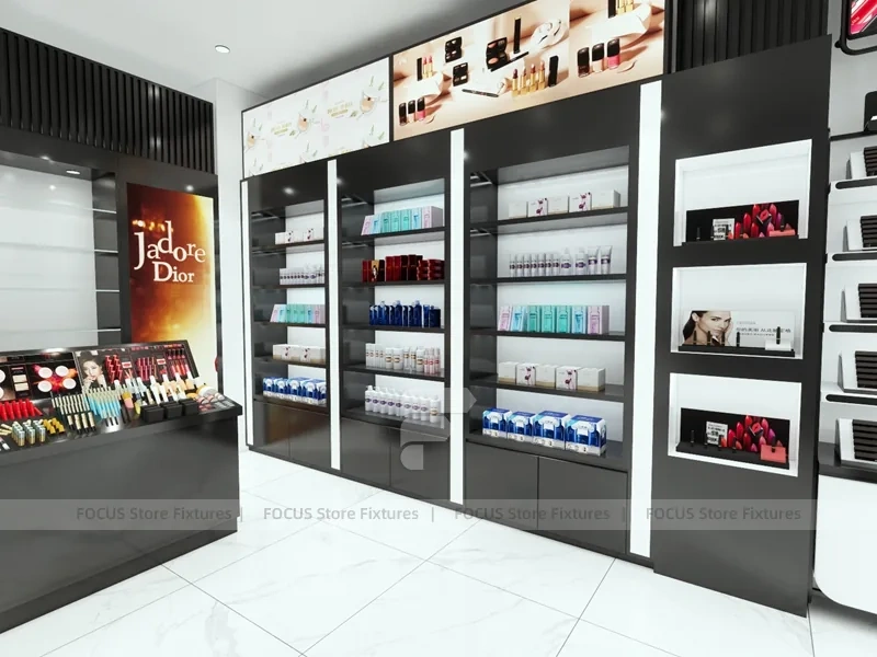 Givenchy Black Wall Shelving and Makeup Counter