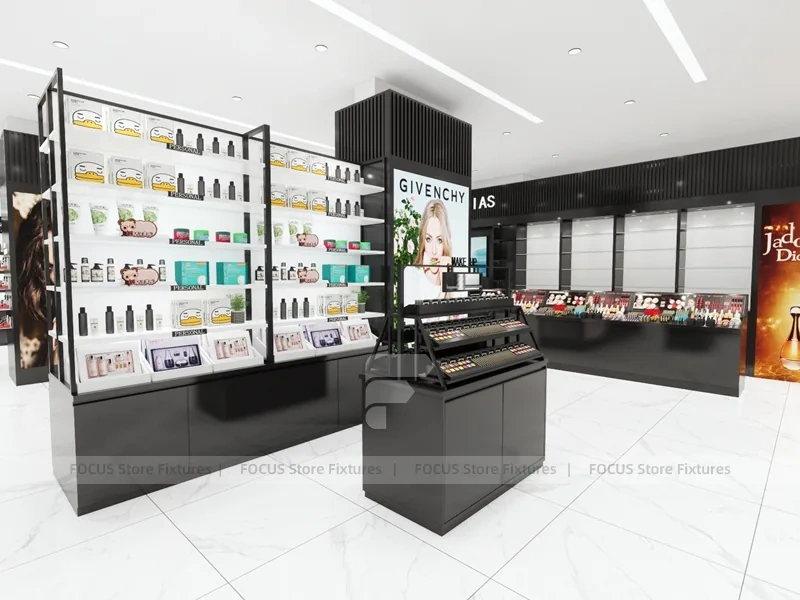 Givenchy Black Wall Shelving and Makeup Counter