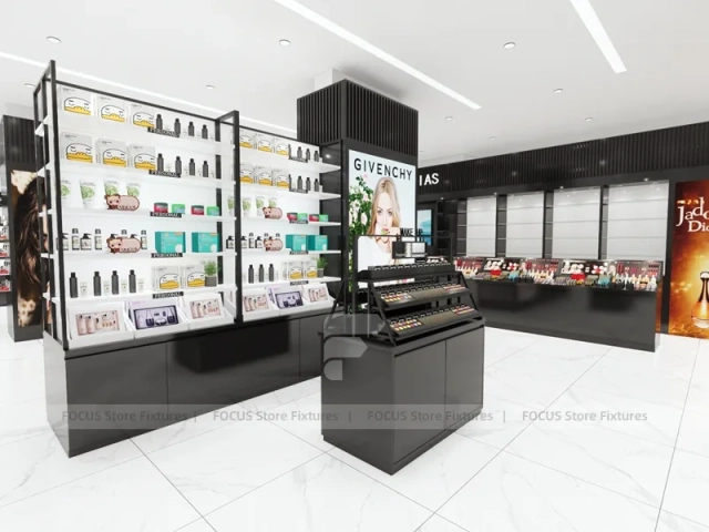 Givenchy Black Wall Shelving and Makeup Counter