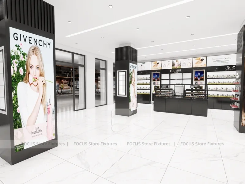 Givenchy Black Wall Shelving and Makeup Counter