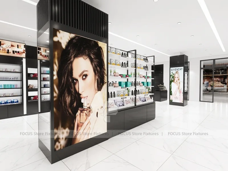 Givenchy Black Wall Shelving and Makeup Counter