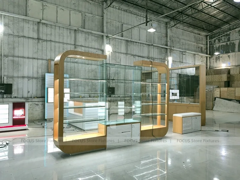 Gold Glass Mobile Phone Kiosk Showcase