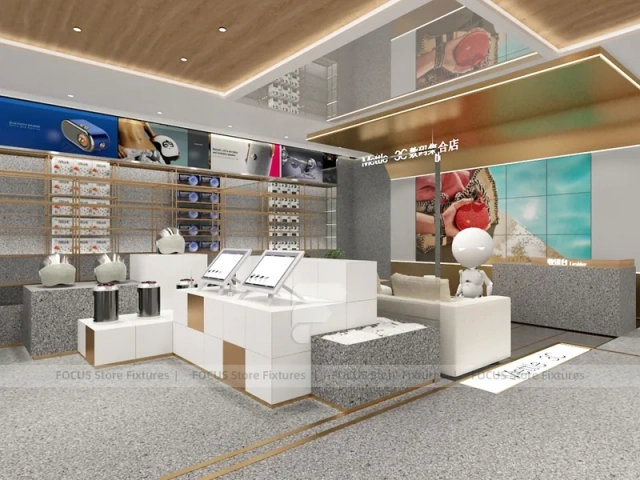 Gold White Mobile Phone Lounge Store Interior