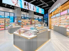 Gray Gold Cosmetics Store with Island Displays
