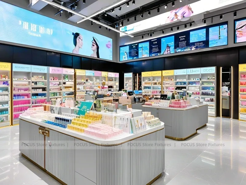Gray Ribbed Beauty Counter with Illuminated Shelves