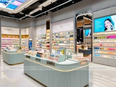 Gray Ribbed Beauty Counter with Illuminated Shelves