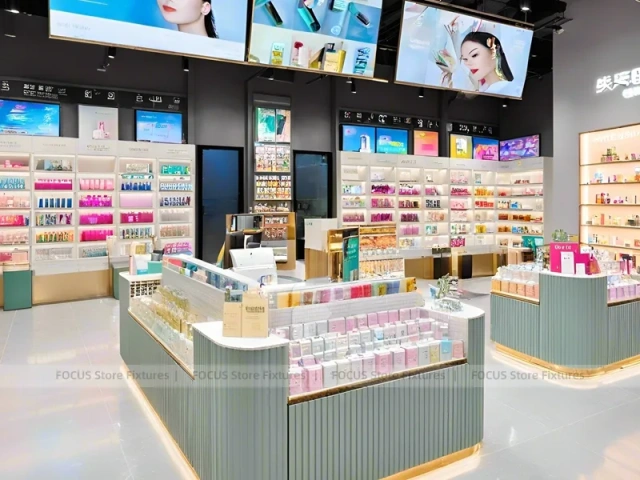 Gray Ribbed Beauty Counter with Illuminated Shelves
