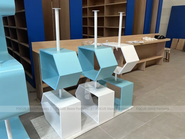 Gray Turquoise Gondola Phone Display Shelving
