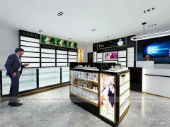 Green Black Makeup Counter and Wall Shelving