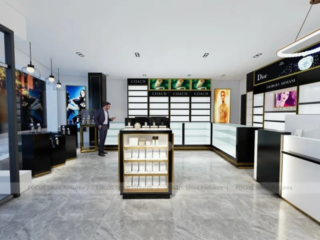 Green Black Makeup Counter and Wall Shelving
