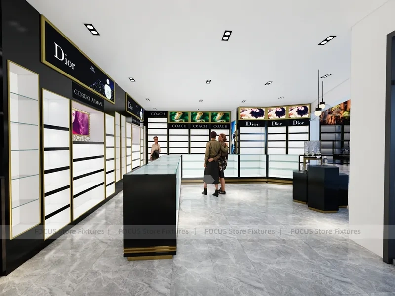 Green Black Makeup Counter and Wall Shelving