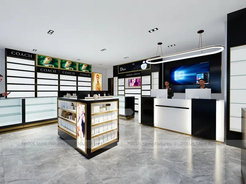 Green Black Makeup Counter and Wall Shelving