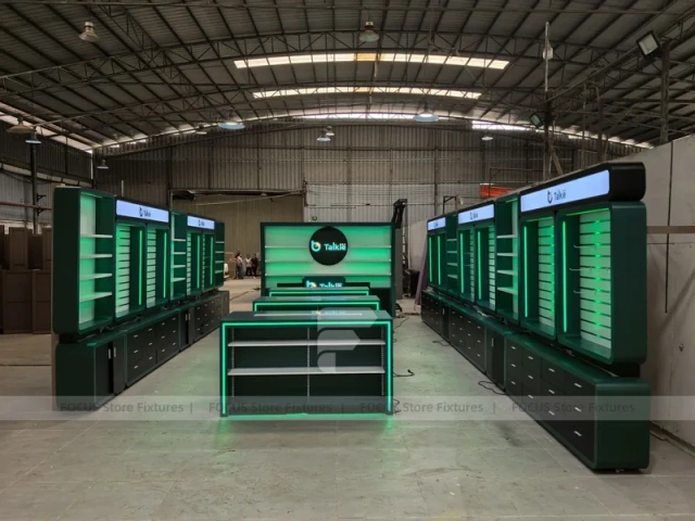 Green Black Mobile Accessories Store Layout Wide