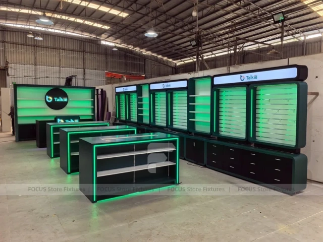 Green Black Mobile Accessories Store Layout Wide