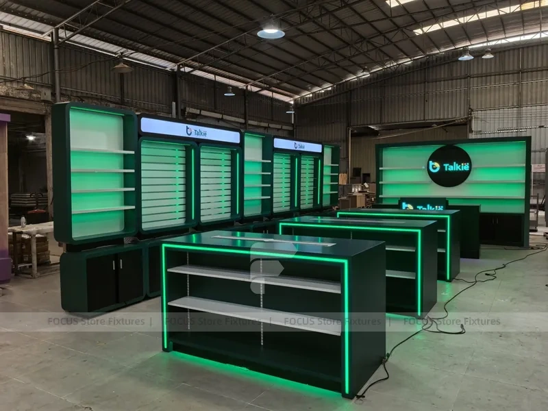 Green Black Mobile Accessories Store Layout Wide