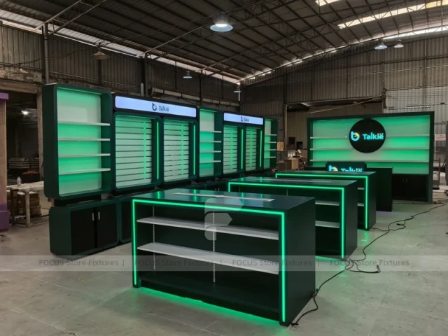 Green Black Mobile Accessories Store Layout Wide