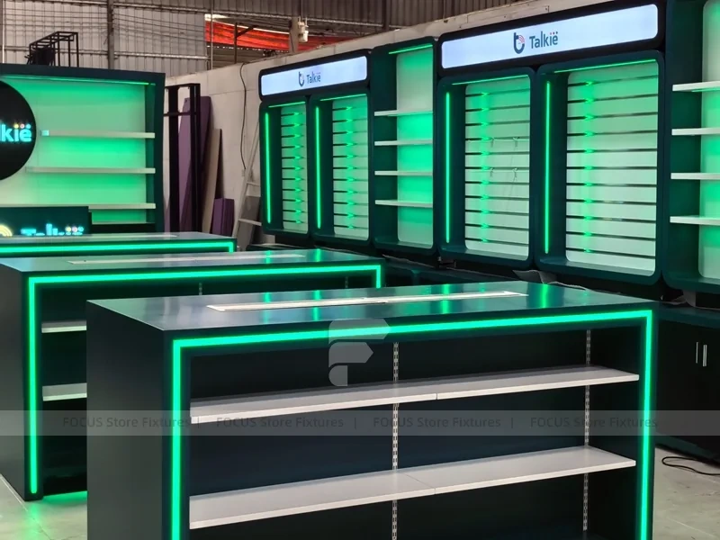 Green Black Mobile Accessories Store Layout Wide