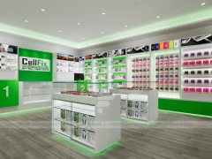Green White Cellfix Mobile Phone Store Interior