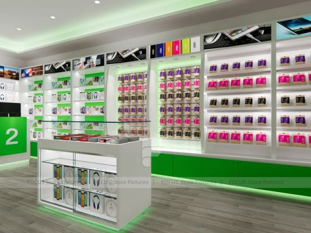 Green White Cellfix Mobile Phone Store Interior