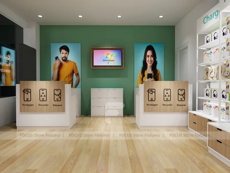 Green White Oppo Mobile Phone Store Interior
