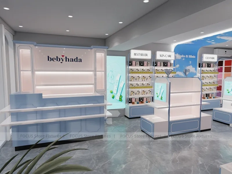 Light Blue Skincare Store Interior
