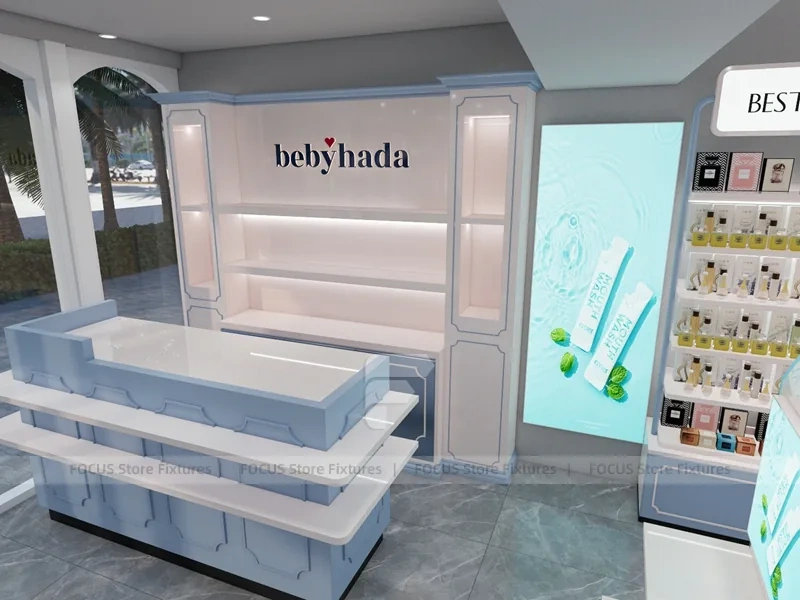 Light Blue Skincare Store Interior