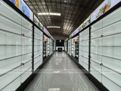 Long Black White Cosmetics Wall Shelving Aisle