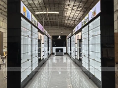 Long Black White Cosmetics Wall Shelving Aisle