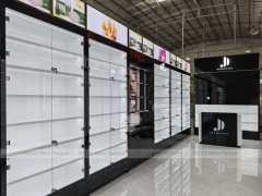 Long Black White Cosmetics Wall Shelving Aisle