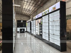 Long Black White Cosmetics Wall Shelving Aisle