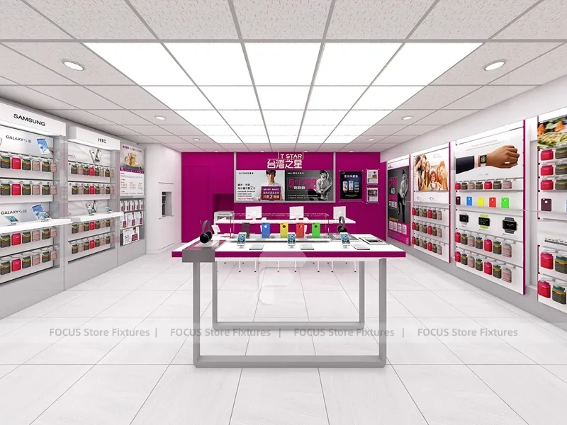 Magenta White Mobile Accessories Store Interior