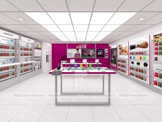 Magenta White Mobile Accessories Store Interior