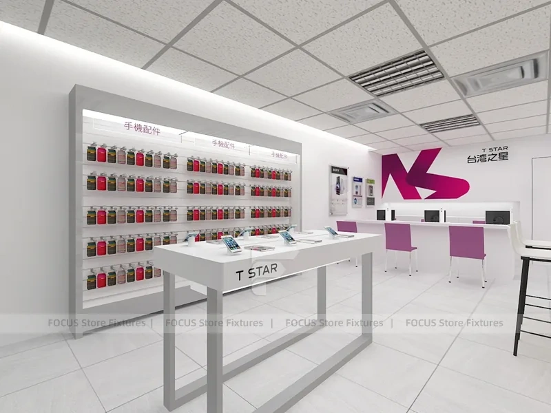 Magenta White Mobile Accessories Store Interior