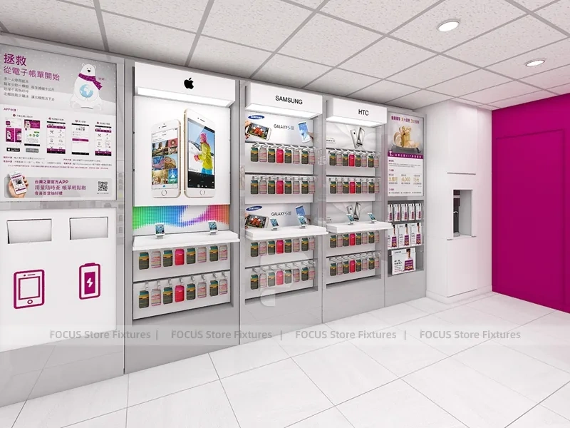 Magenta White Mobile Accessories Store Interior