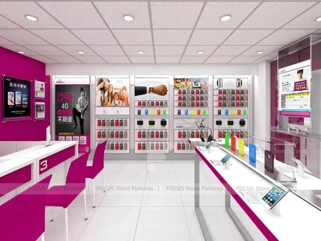 Magenta White Mobile Accessories Store Interior