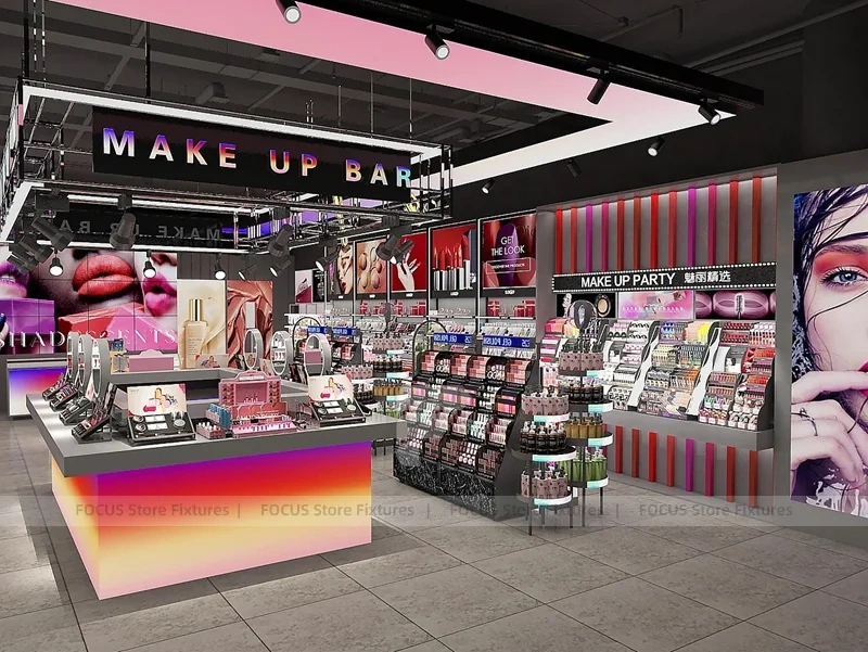 Makeup Bar Store with Rainbow Counter