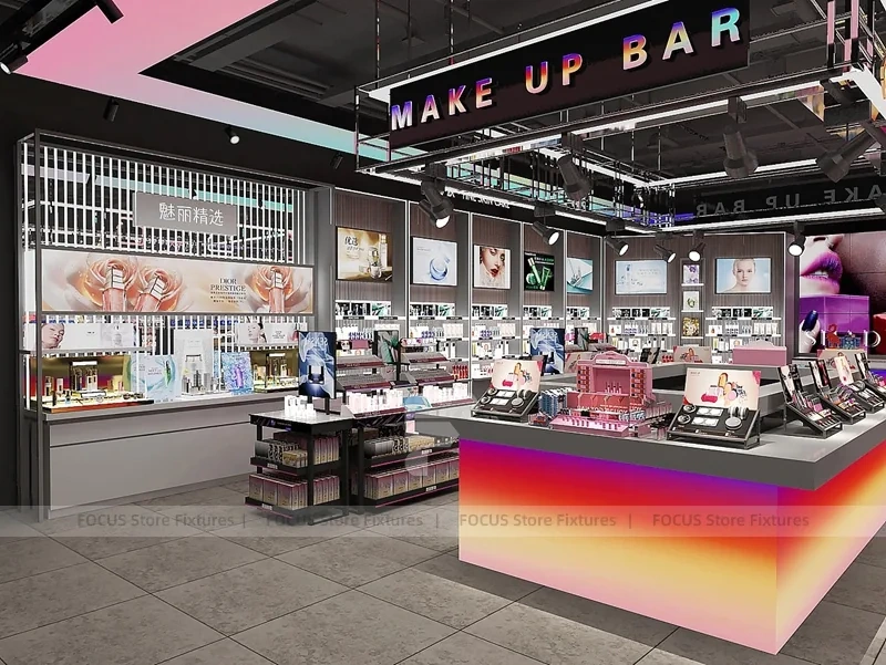 Makeup Bar Store with Rainbow Counter