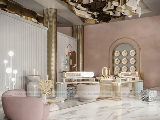 Marble Beauty Studio with Round Mirror Stations