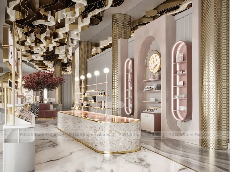 Marble Beauty Studio with Round Mirror Stations