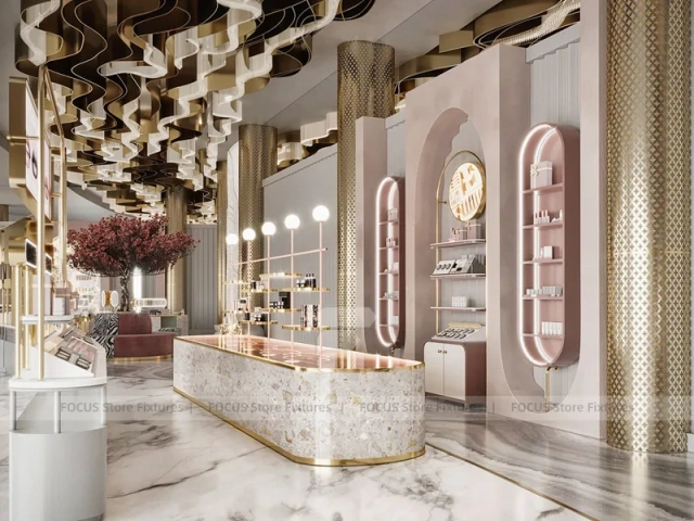Marble Beauty Studio with Round Mirror Stations