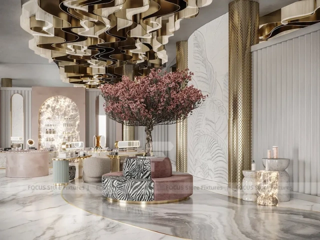Marble Beauty Studio with Round Mirror Stations