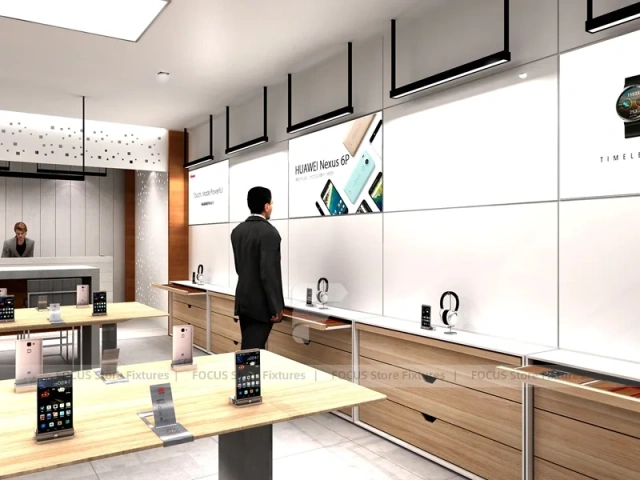 Minimal White Mobile Store 3D Layout