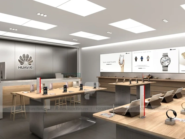 Minimal White Mobile Store 3D Layout