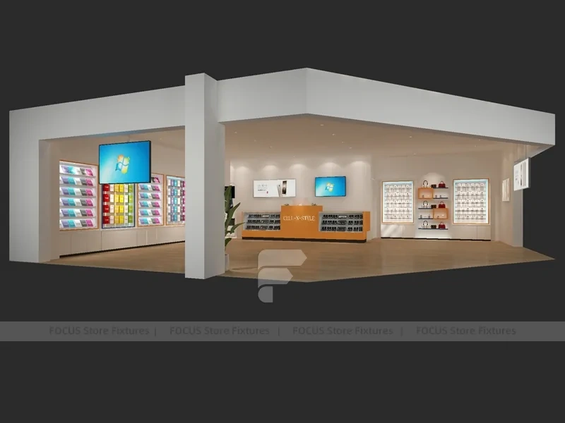 Minimal White Wood Phone Store Rendering