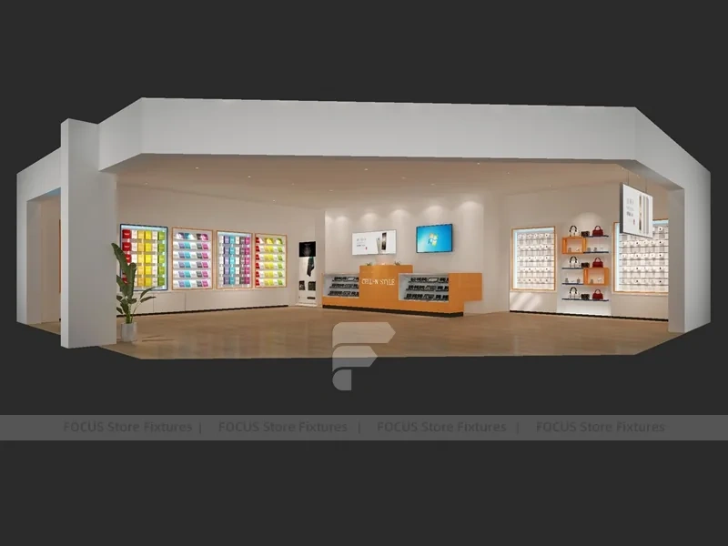 Minimal White Wood Phone Store Rendering