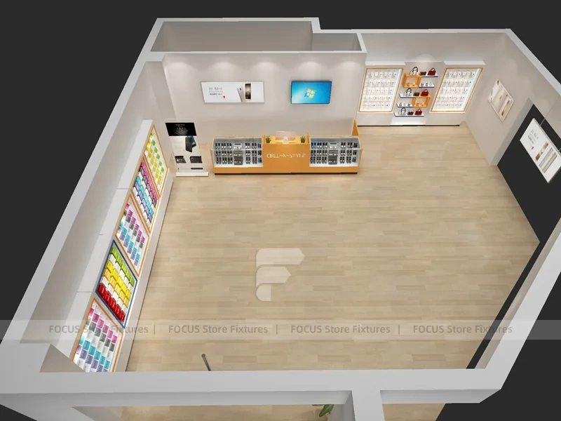 Minimal White Wood Phone Store Rendering