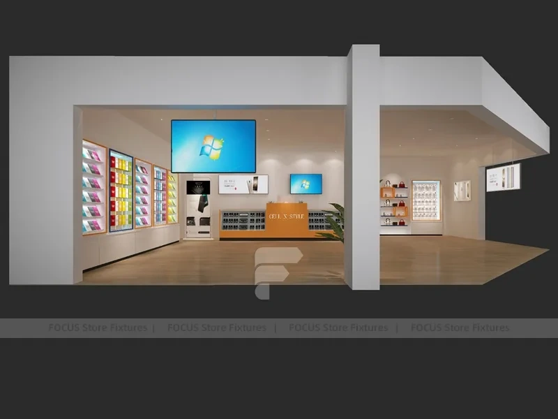 Minimal White Wood Phone Store Rendering
