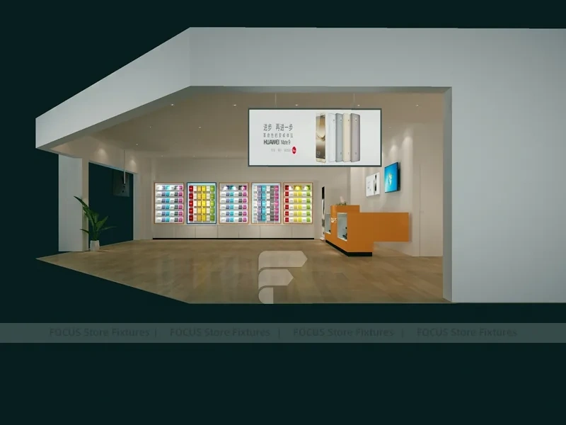 Minimal White Wood Phone Store Rendering